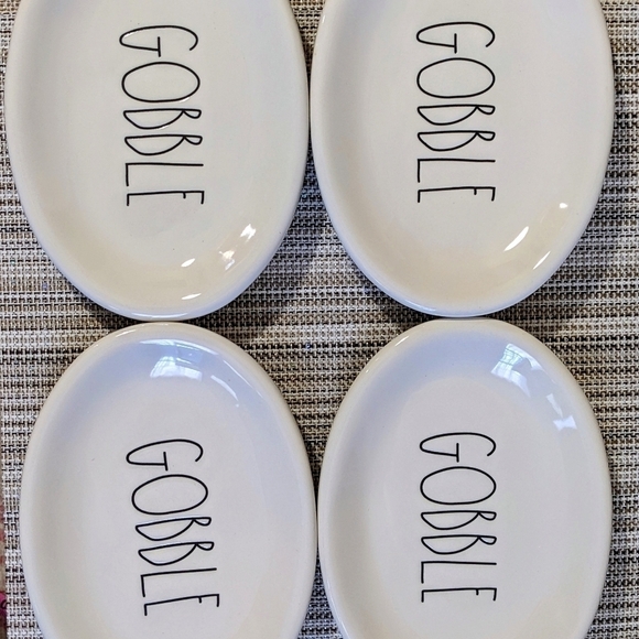 Rae Dunn GOBBLE Appetizer Snack Farmhouse Plates (x4) NWT - Picture 4 of 4
